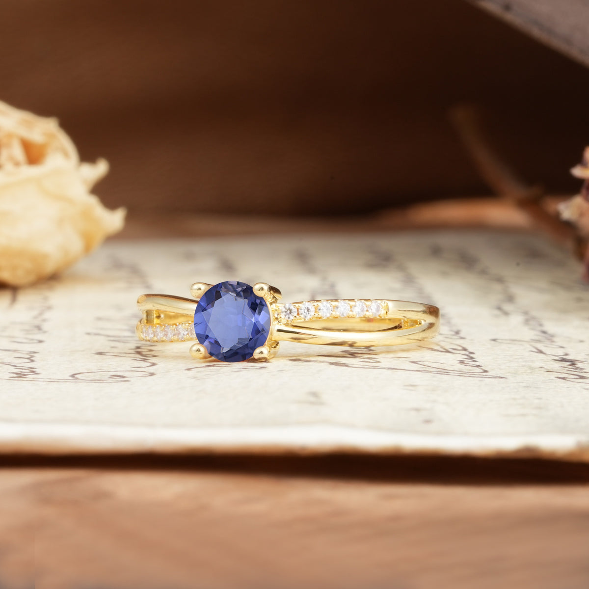 Simple 4-Prong Round Cut Tanzanite Engagement Ring - Additional view