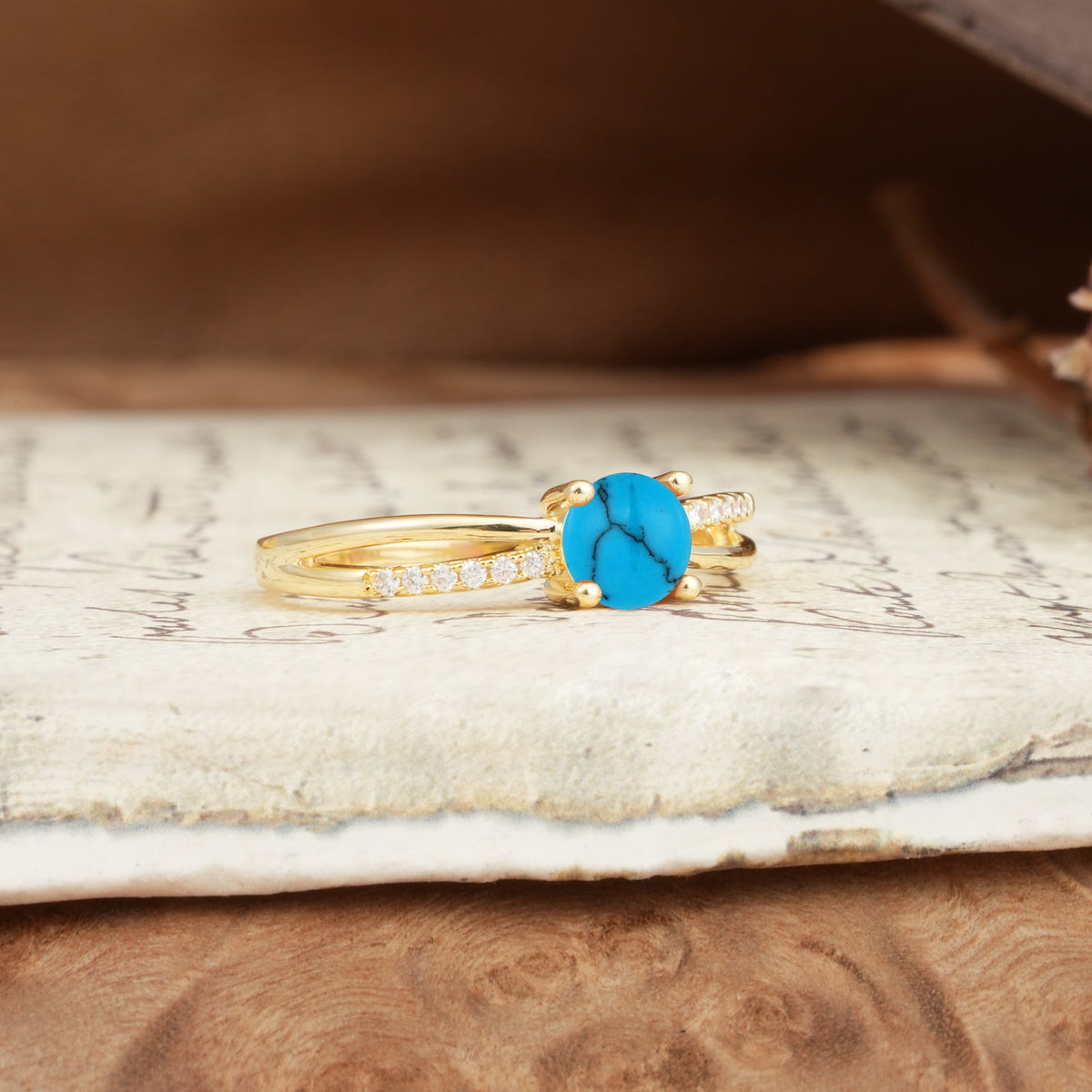 Simple 4-Prong Round Cut Turquoise Engagement Ring - Additional view