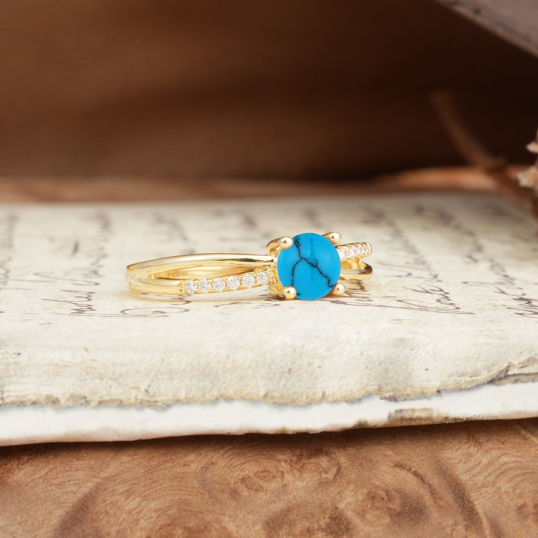 Simple 4-Prong Round Cut Turquoise Engagement Ring - Additional view