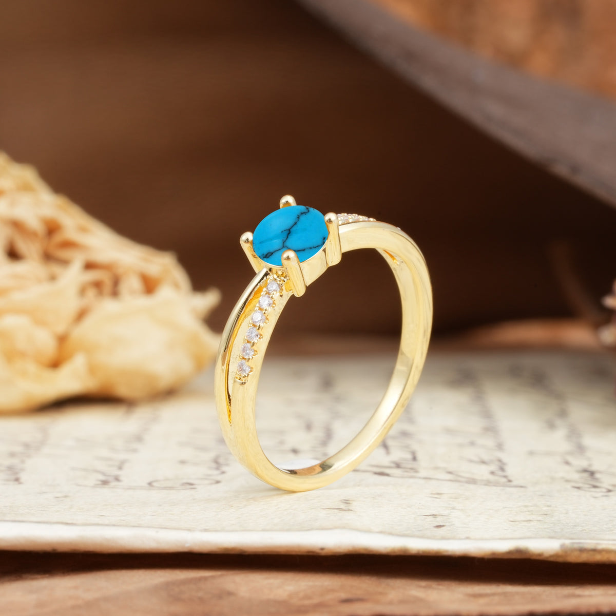 Simple 4-Prong Round Cut Turquoise Engagement Ring - Additional view