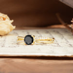 Simple 4-Prong Round Cut Black Onyx Engagement Ring - Additional view