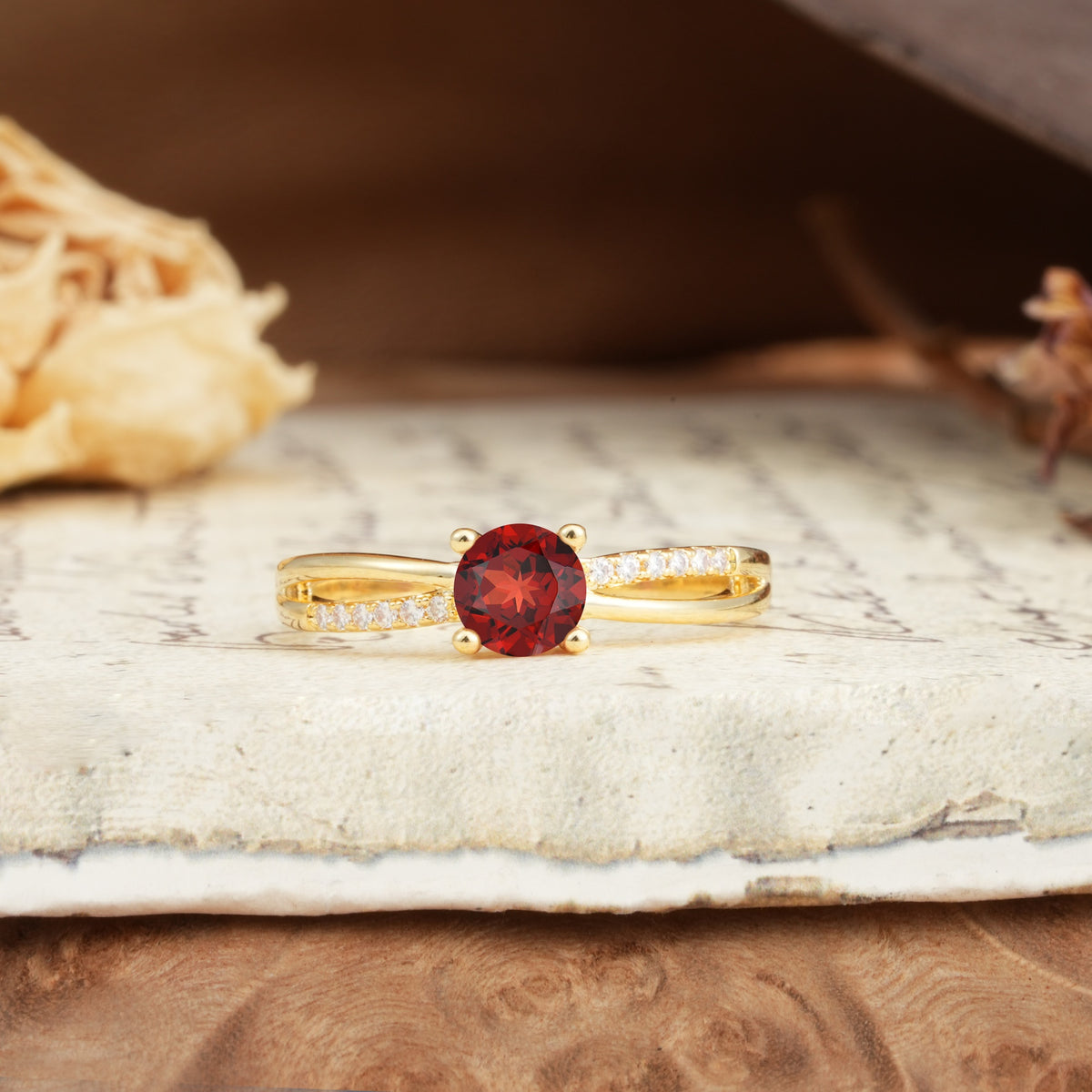 Simple 4-Prong Round Cut Garnet Engagement Ring - Additional view
