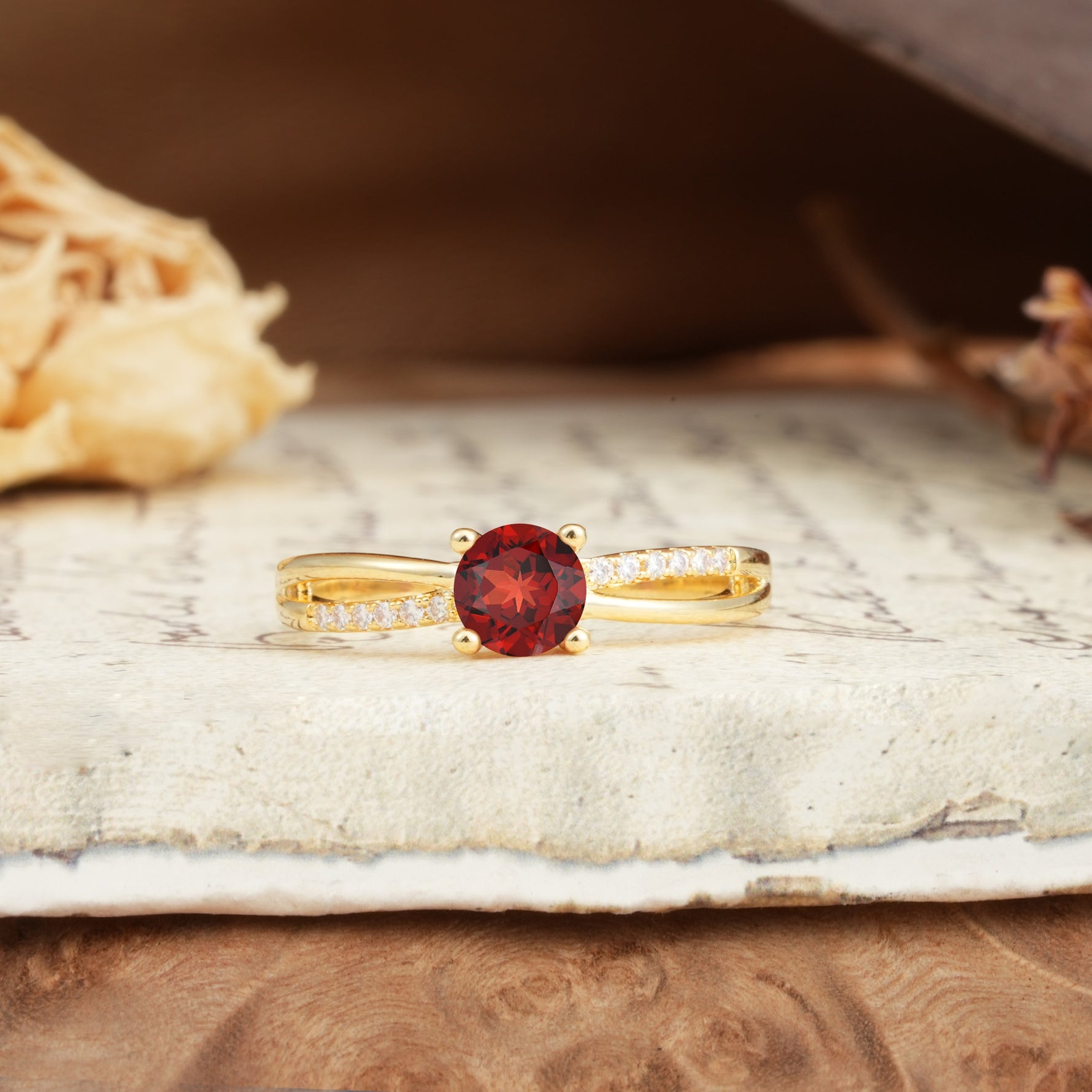 Simple 4-Prong Round Cut Garnet Engagement Ring - Additional view