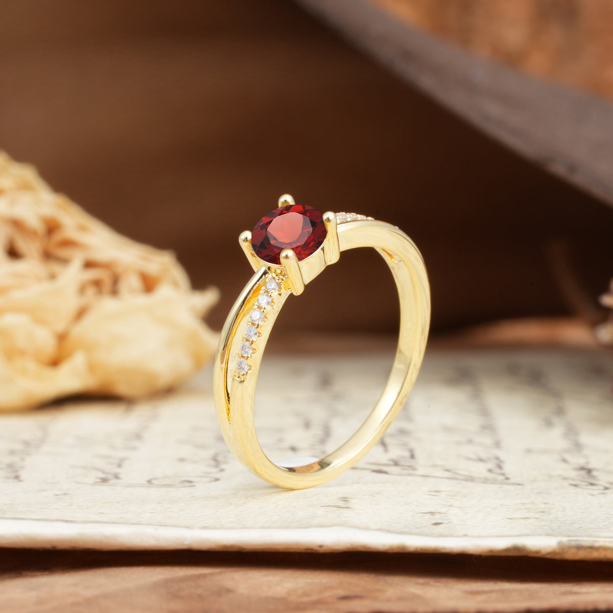 Simple 4-Prong Round Cut Garnet Engagement Ring - Additional view