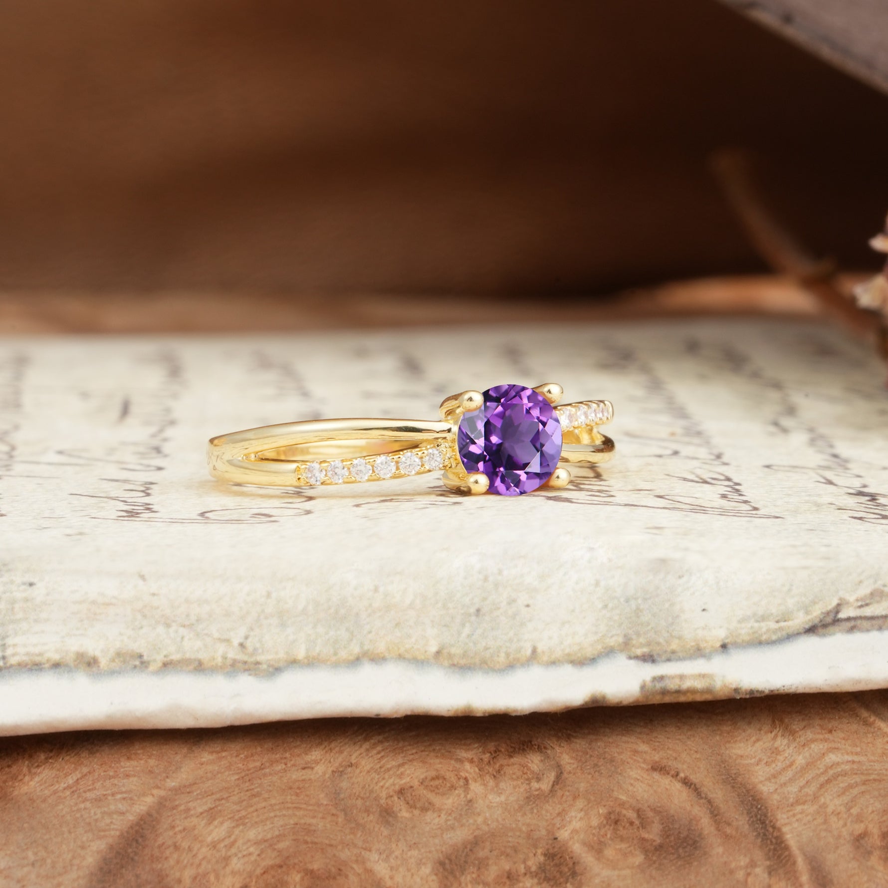 Simple 4-Prong Round Cut Amethyst Engagement Ring - Additional view