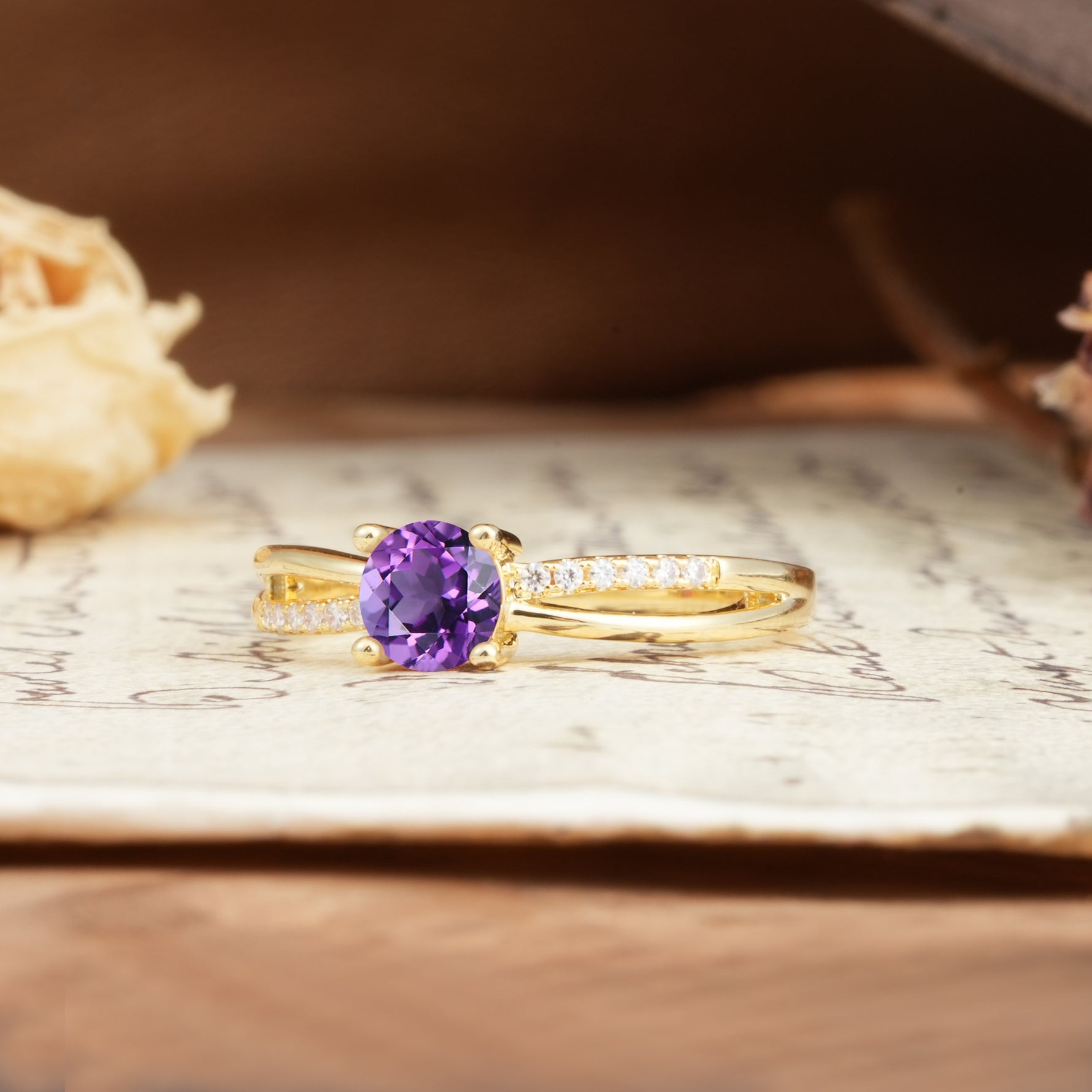 Simple 4-Prong Round Cut Amethyst Engagement Ring - Additional view