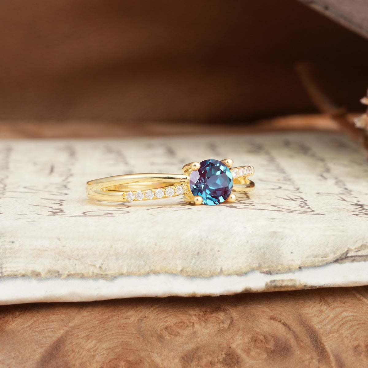 Simple 4-Prong Round Cut Alexandrite Engagement Ring - Additional view