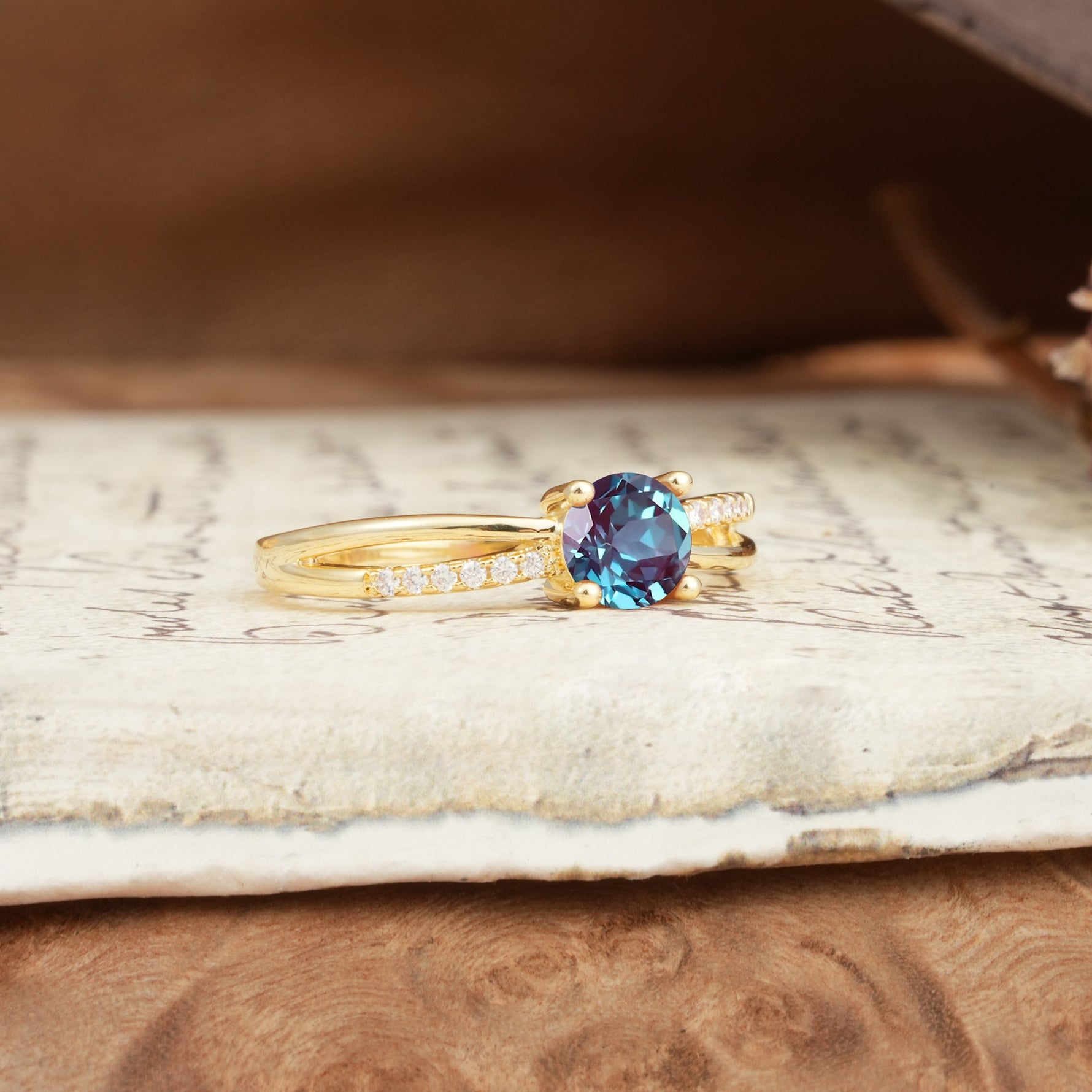 Simple 4-Prong Round Cut Alexandrite Engagement Ring - Additional view