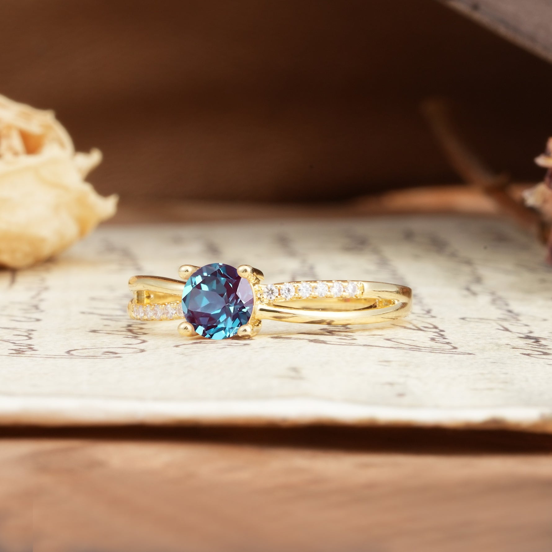 Simple 4-Prong Round Cut Alexandrite Engagement Ring - Additional view