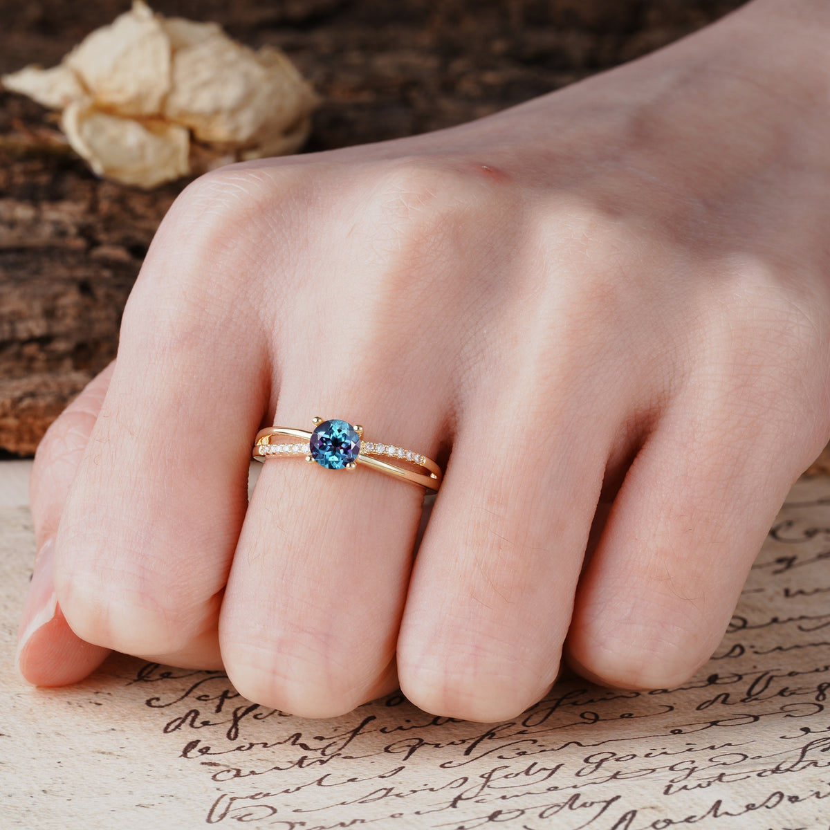 Simple 4-Prong Round Cut Alexandrite Engagement Ring - Additional view