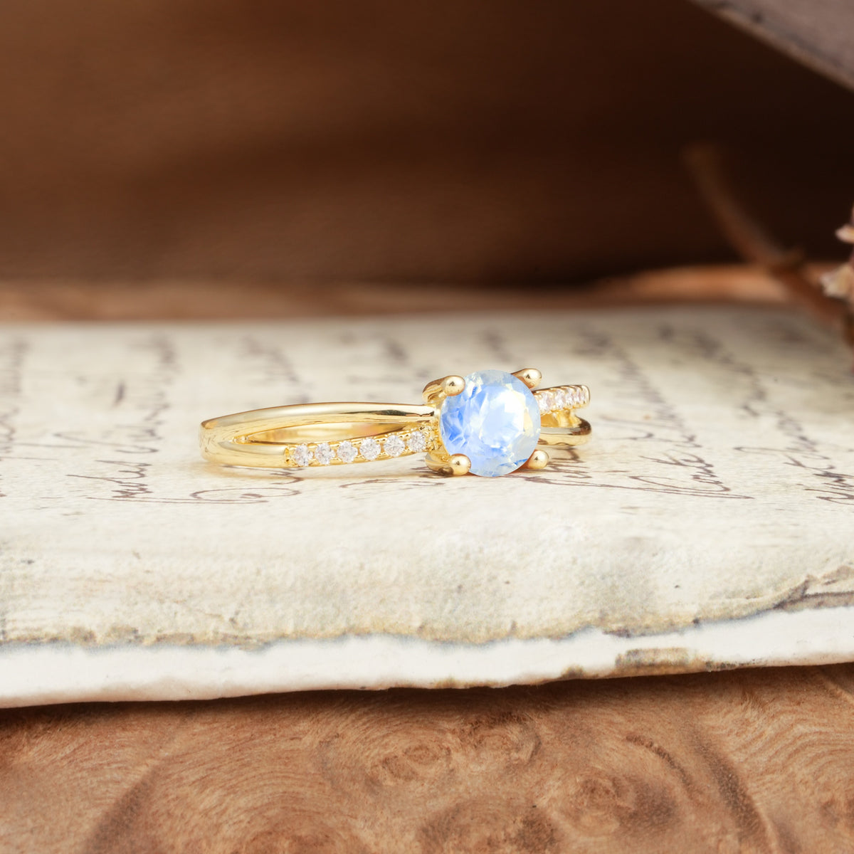 Simple 4-Prong Round Cut Moonstone Engagement Ring - Additional view