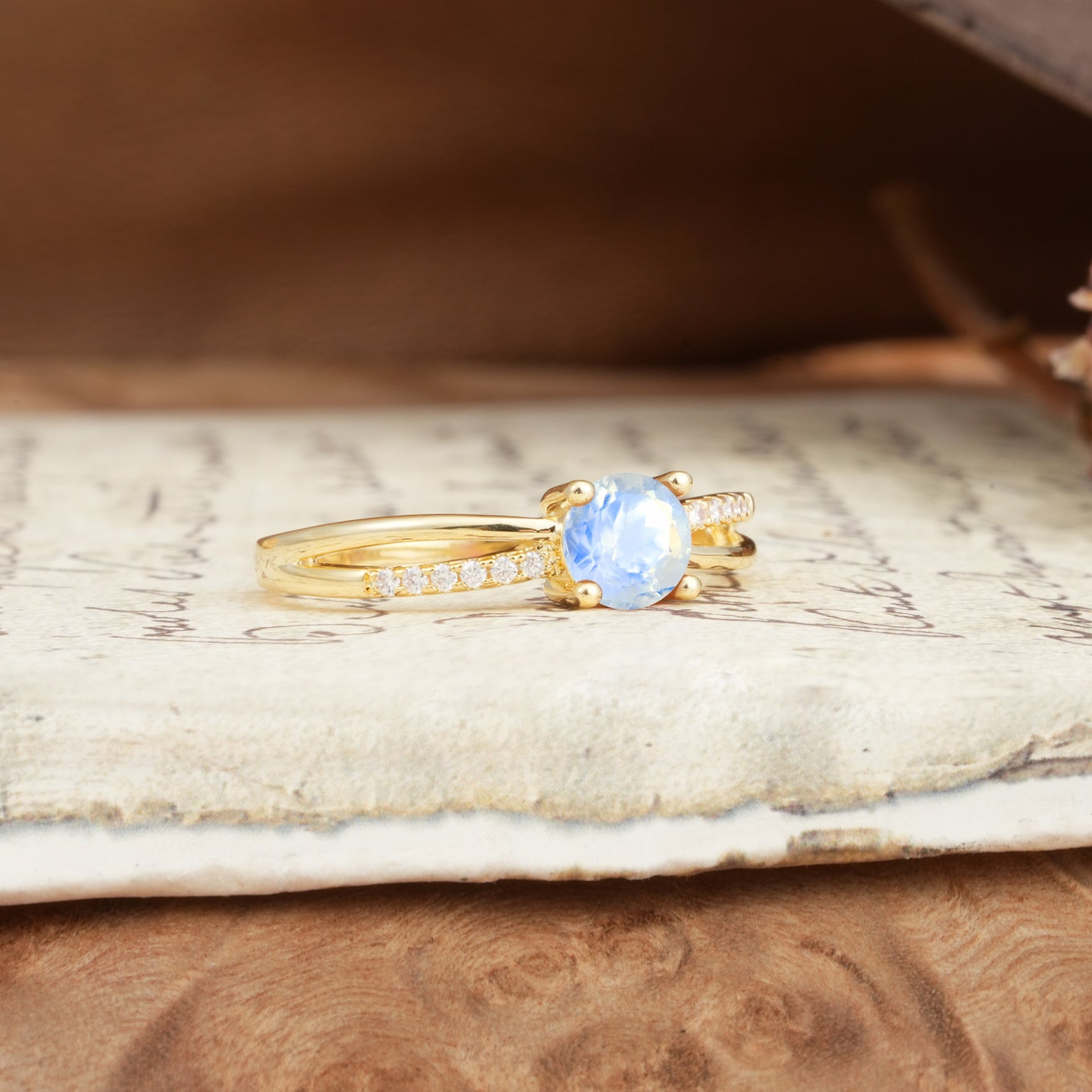 Simple 4-Prong Round Cut Moonstone Engagement Ring - Additional view