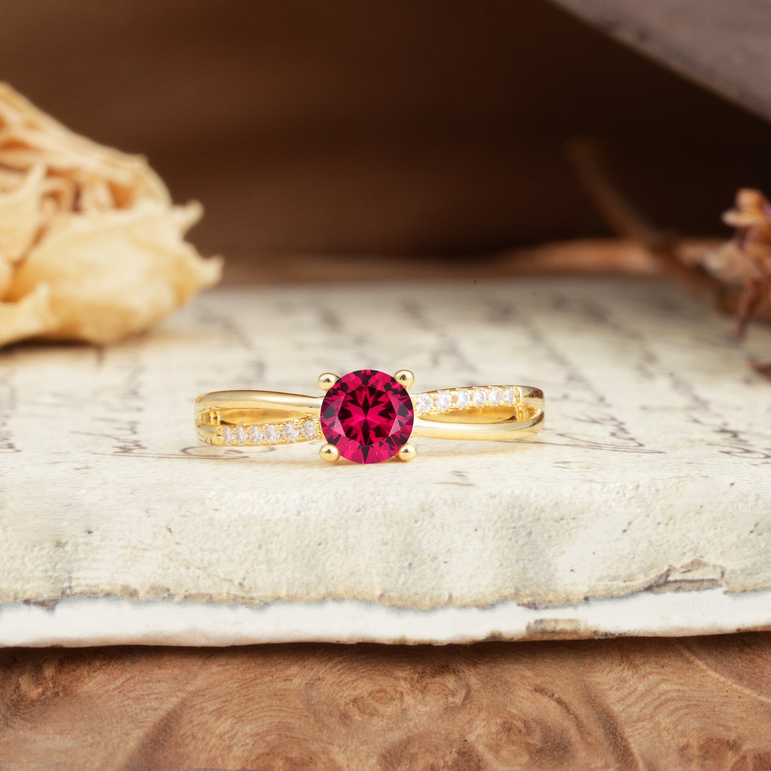 Simple 4-Prong Round Cut Ruby Engagement Ring - Additional view