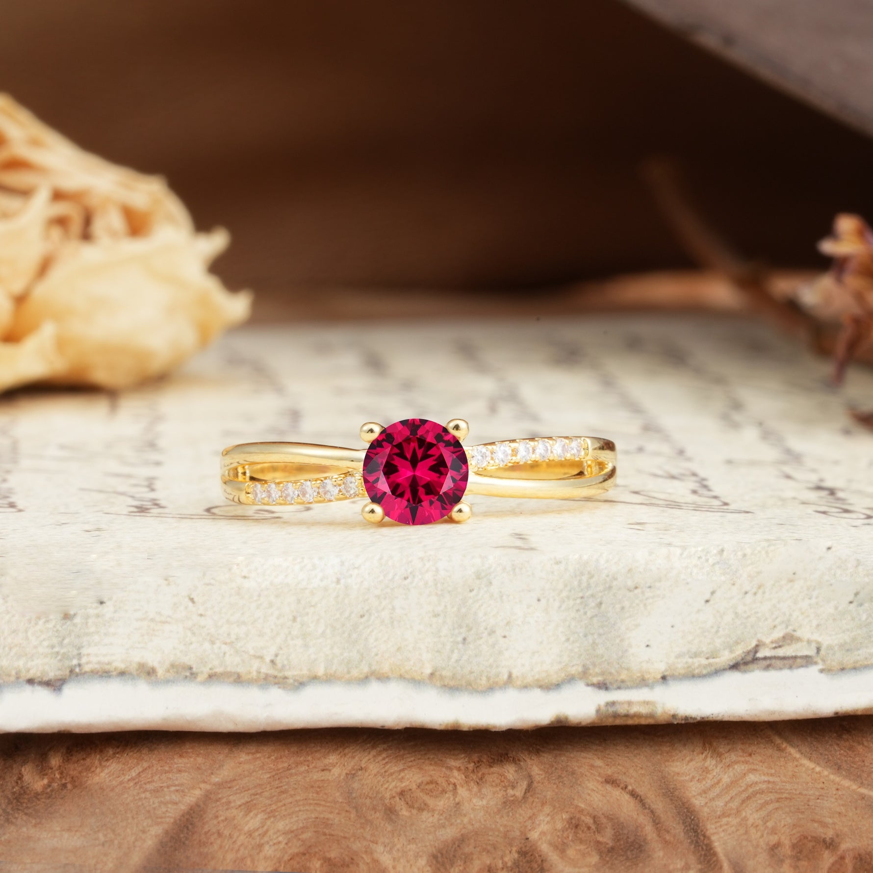 Simple 4-Prong Round Cut Ruby Engagement Ring - Additional view