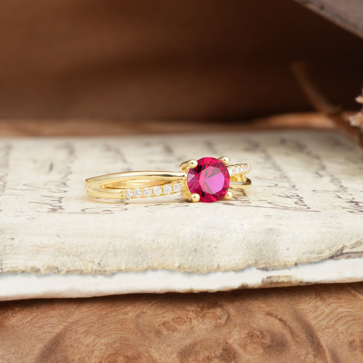 Simple 4-Prong Round Cut Ruby Engagement Ring - Additional view