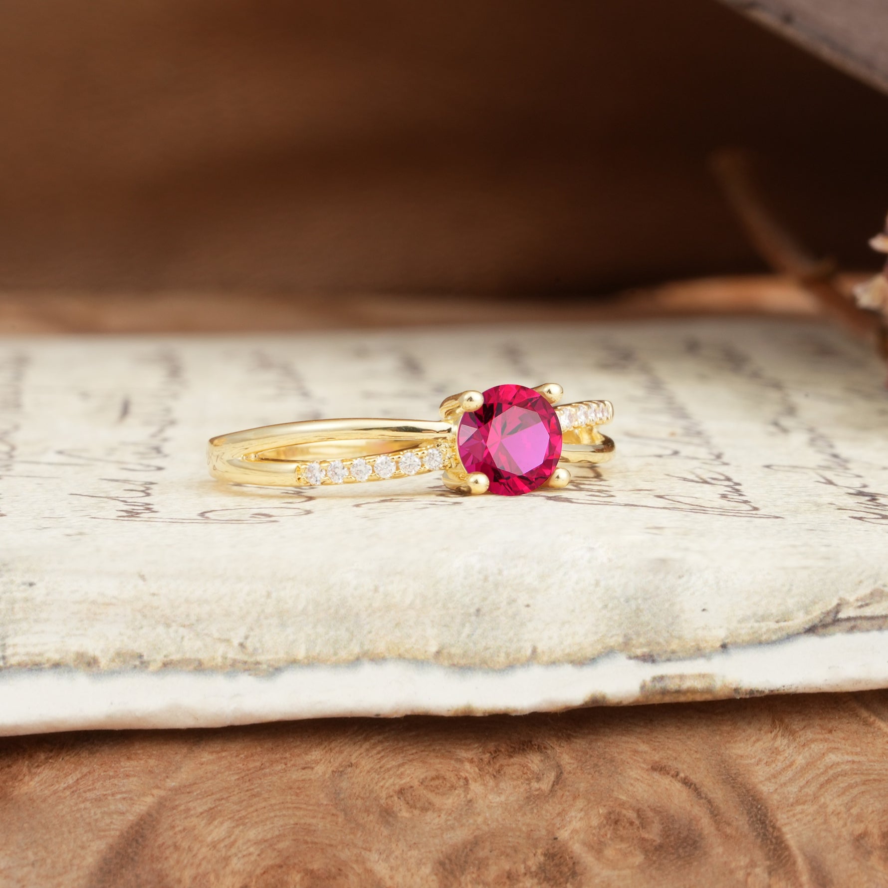 Simple 4-Prong Round Cut Ruby Engagement Ring - Additional view