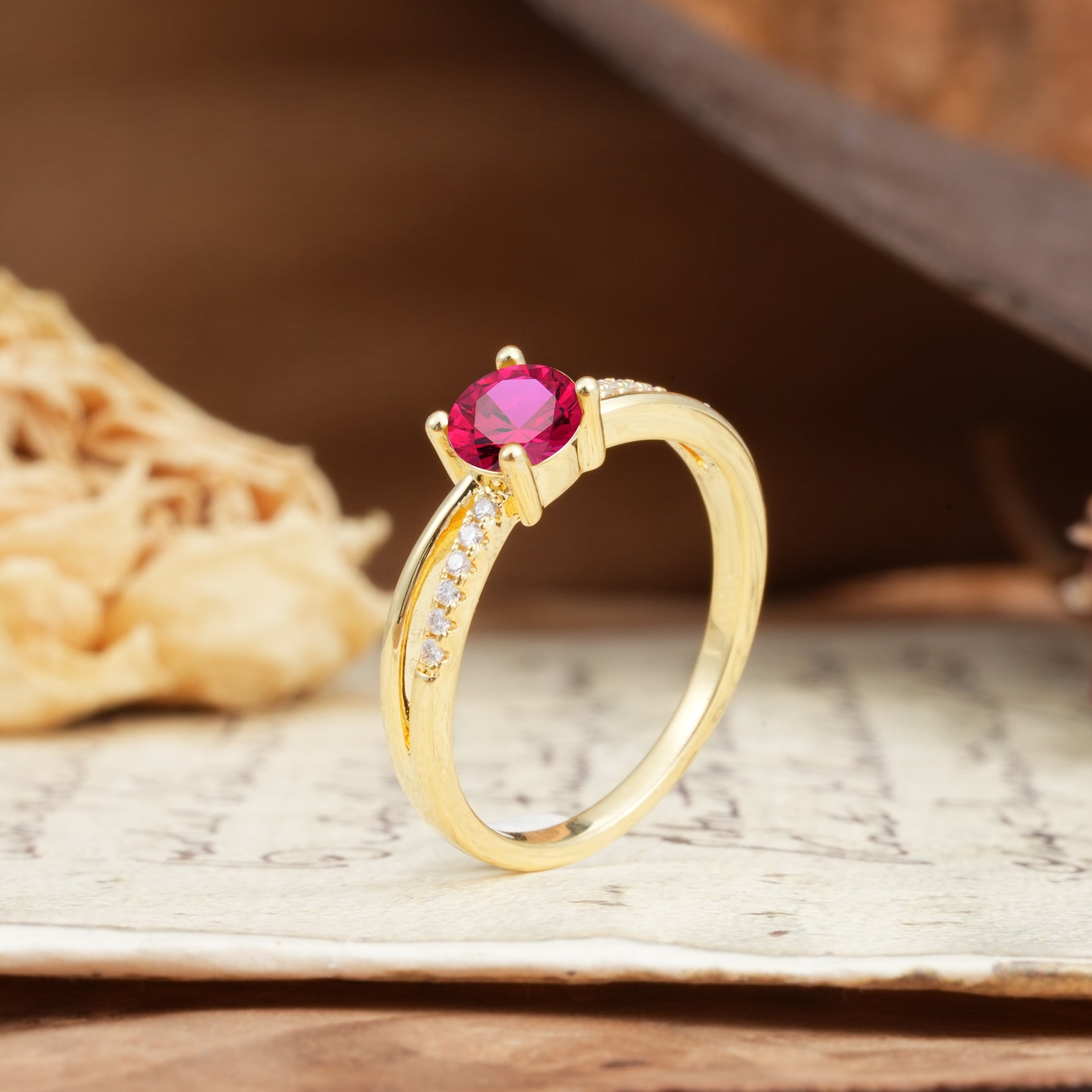 Simple 4-Prong Round Cut Ruby Engagement Ring - Additional view