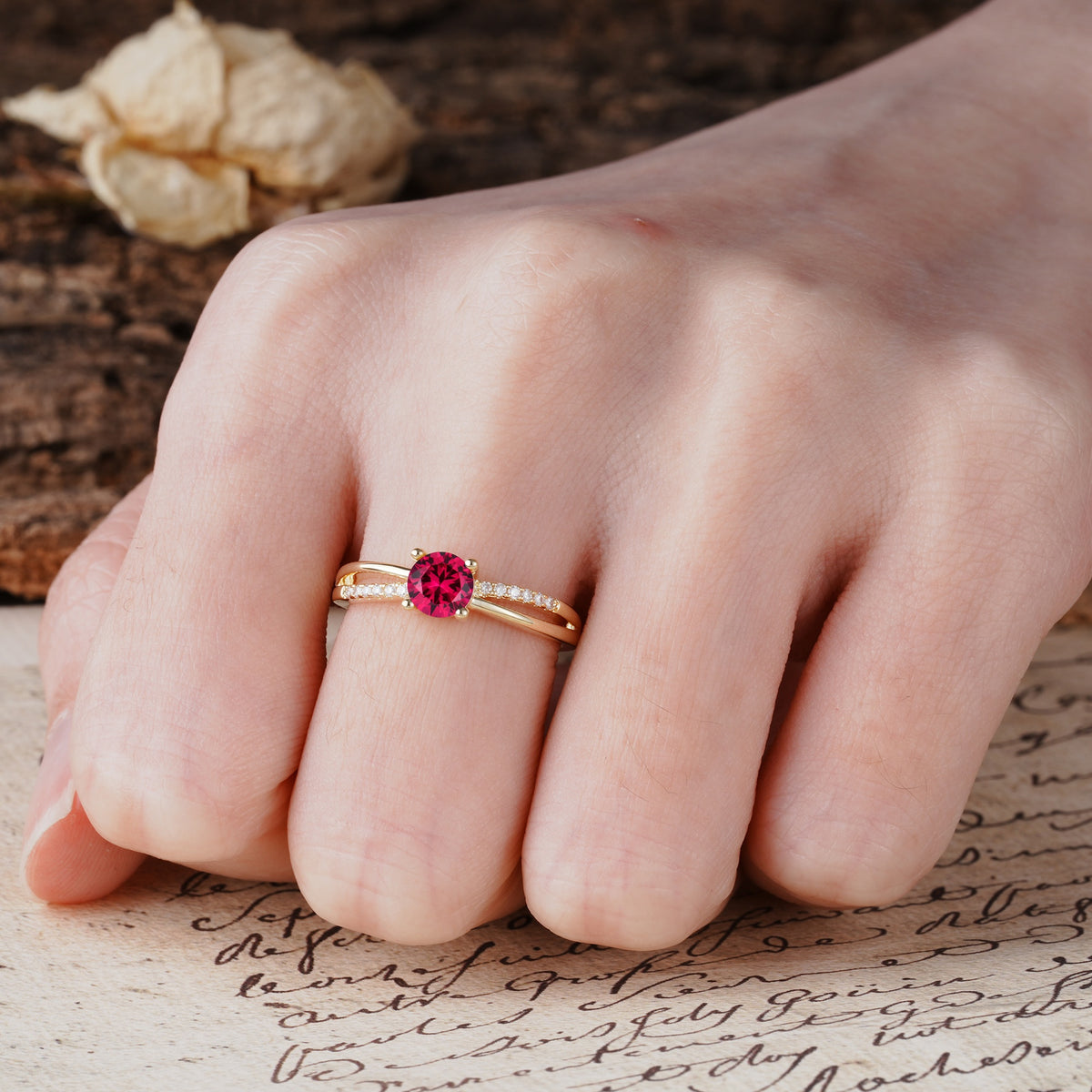 Simple 4-Prong Round Cut Ruby Engagement Ring - Additional view