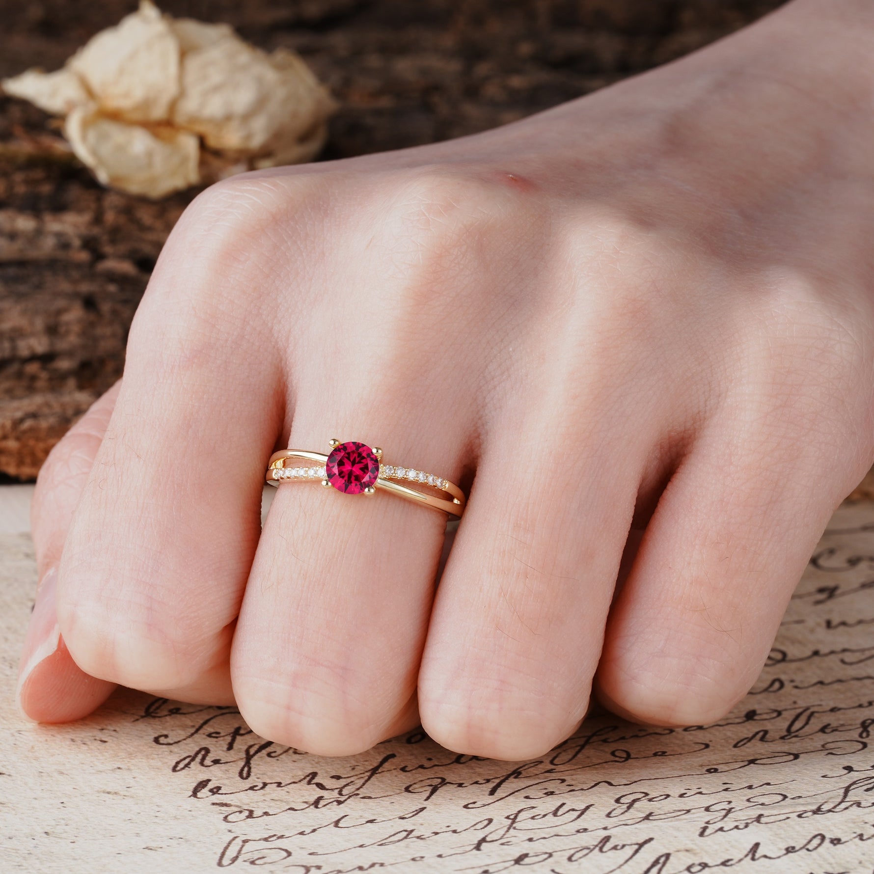 Simple 4-Prong Round Cut Ruby Engagement Ring - Additional view