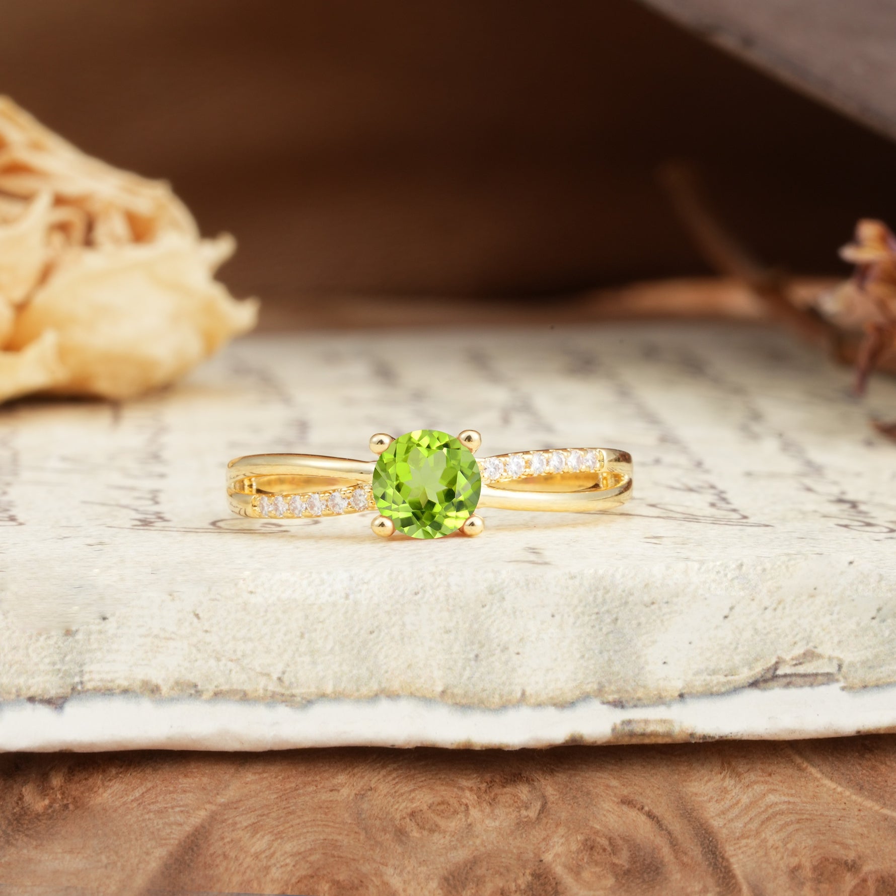 Simple 4-Prong Round Cut Peridot Engagement Ring - Additional view