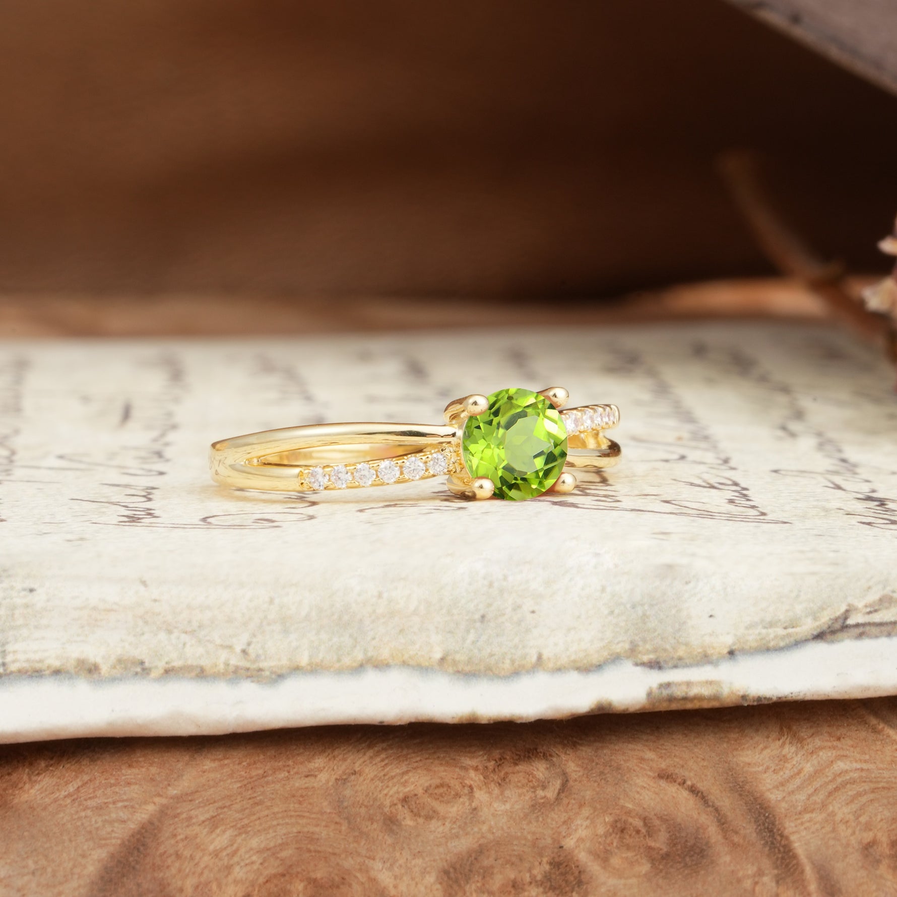 Simple 4-Prong Round Cut Peridot Engagement Ring - Additional view