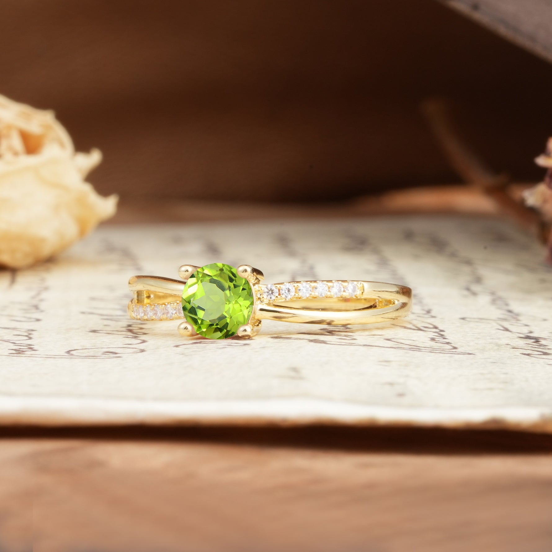 Simple 4-Prong Round Cut Peridot Engagement Ring - Additional view
