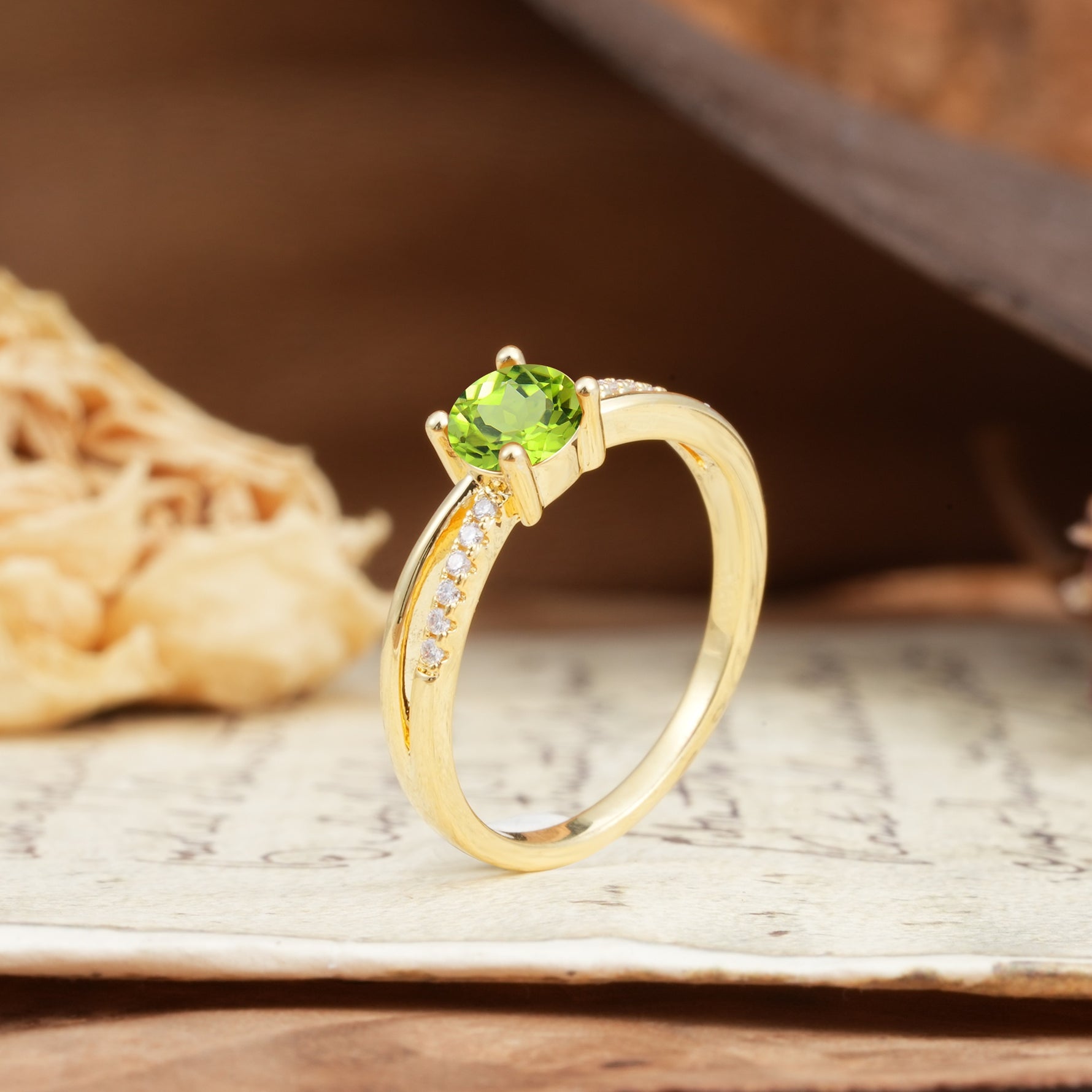 Simple 4-Prong Round Cut Peridot Engagement Ring - Additional view