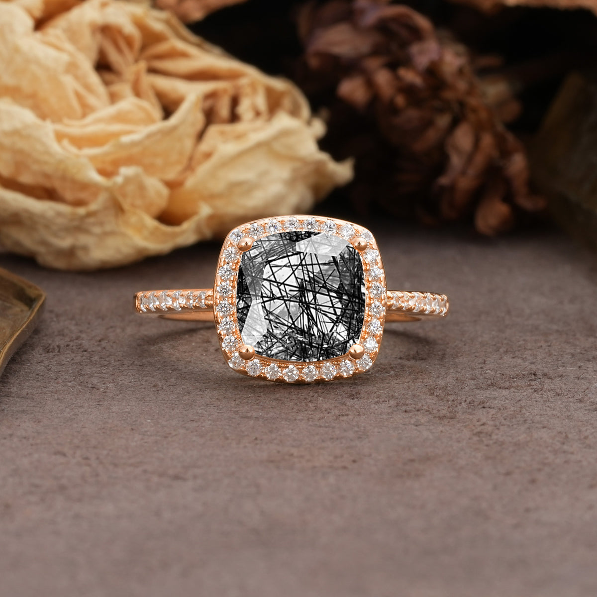 Classic Luxury 4-Prong Princess Cut Black Rutilated Quartz Engagement Ring - Additional view