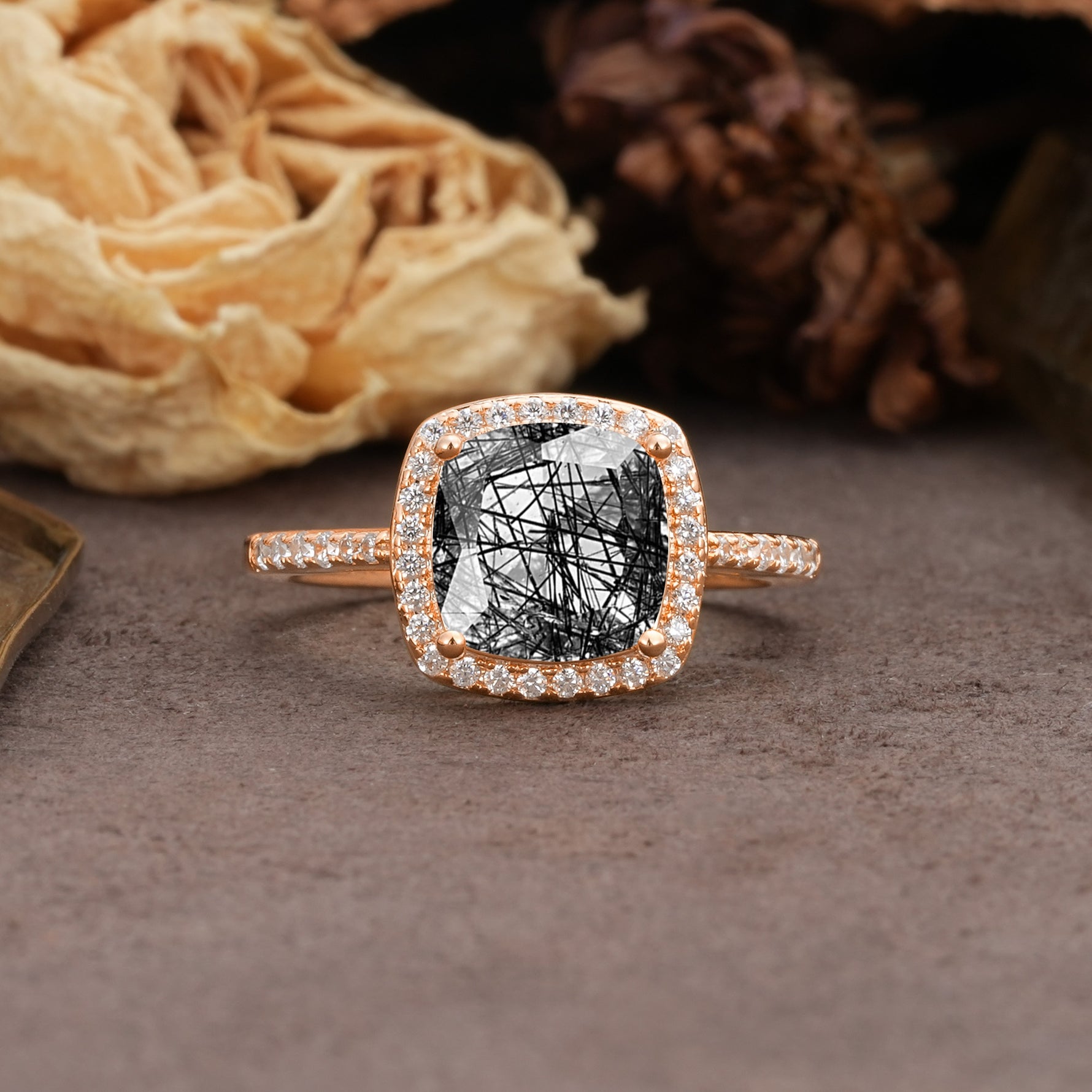 Classic Luxury 4-Prong Princess Cut Black Rutilated Quartz Engagement Ring - Additional view