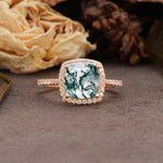 Classic Luxury 4-Prong Princess Cut Moss Agate Engagement Ring - Additional view