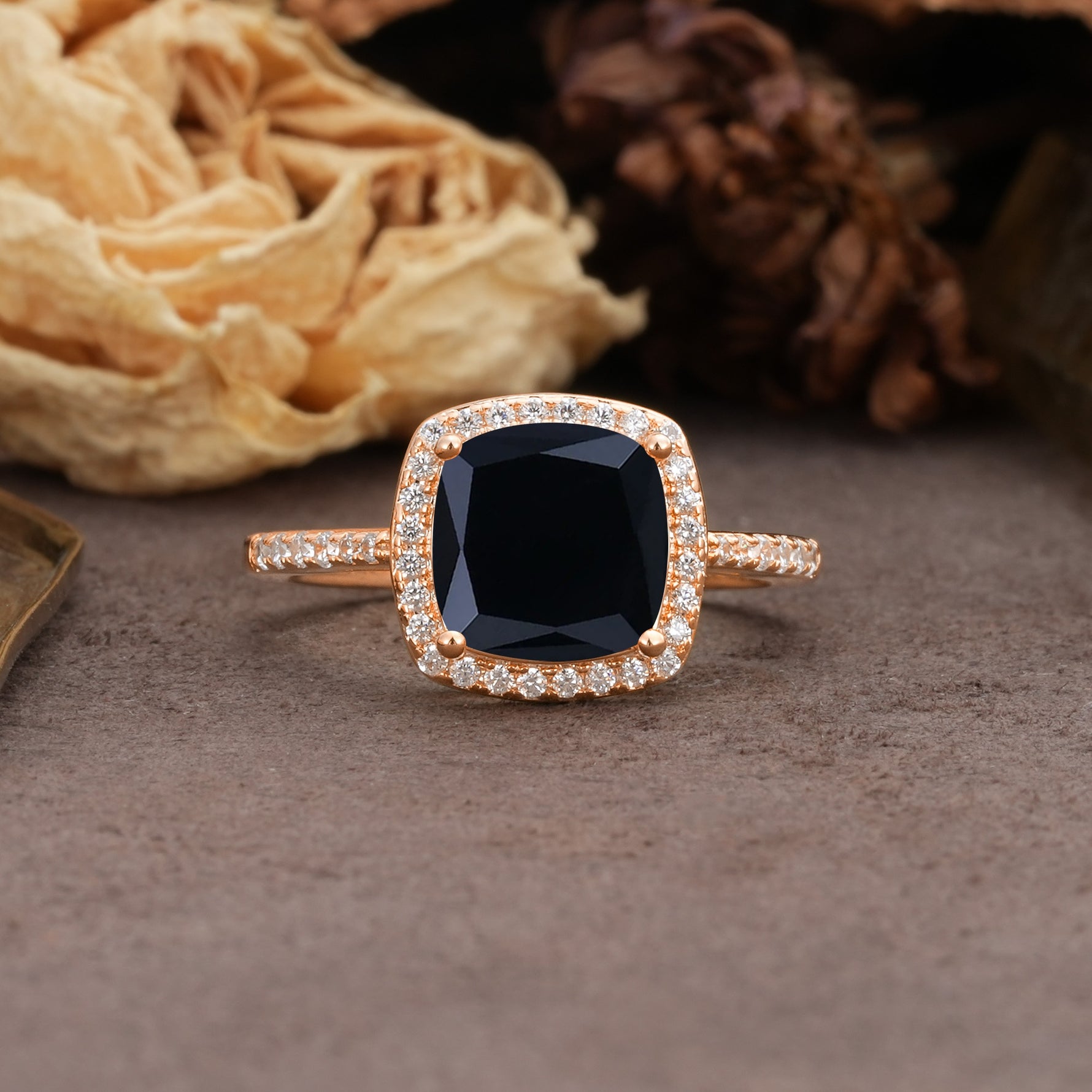 Classic Luxury 4-Prong Princess Cut Black Onyx Engagement Ring - Additional view