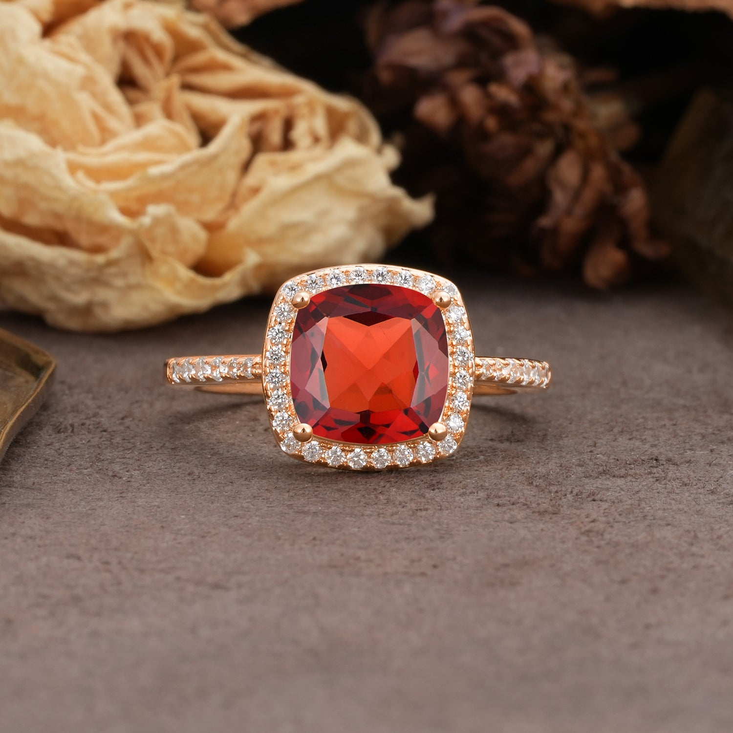 Classic Luxury 4-Prong Princess Cut Garnet Engagement Ring - Additional view