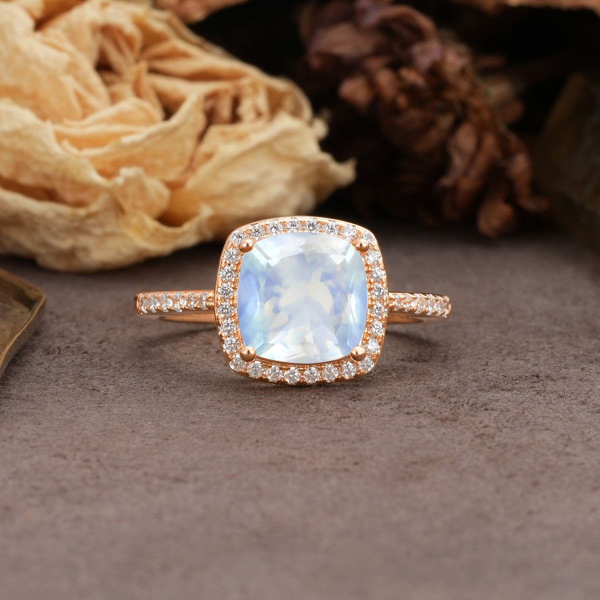Classic Luxury 4-Prong Princess Cut Moonstone Engagement Ring - Additional view