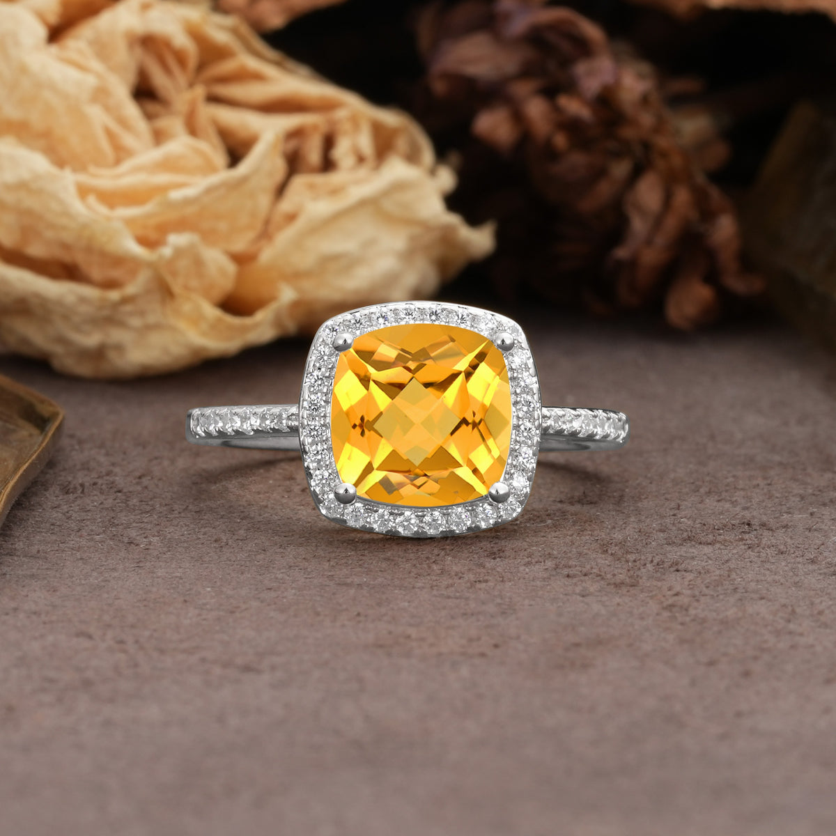 Classic Luxury 4-Prong Princess Cut Citrine Engagement Ring - Additional view