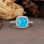 Classic Luxury 4-Prong Princess Cut Turquoise Engagement Ring - Additional view