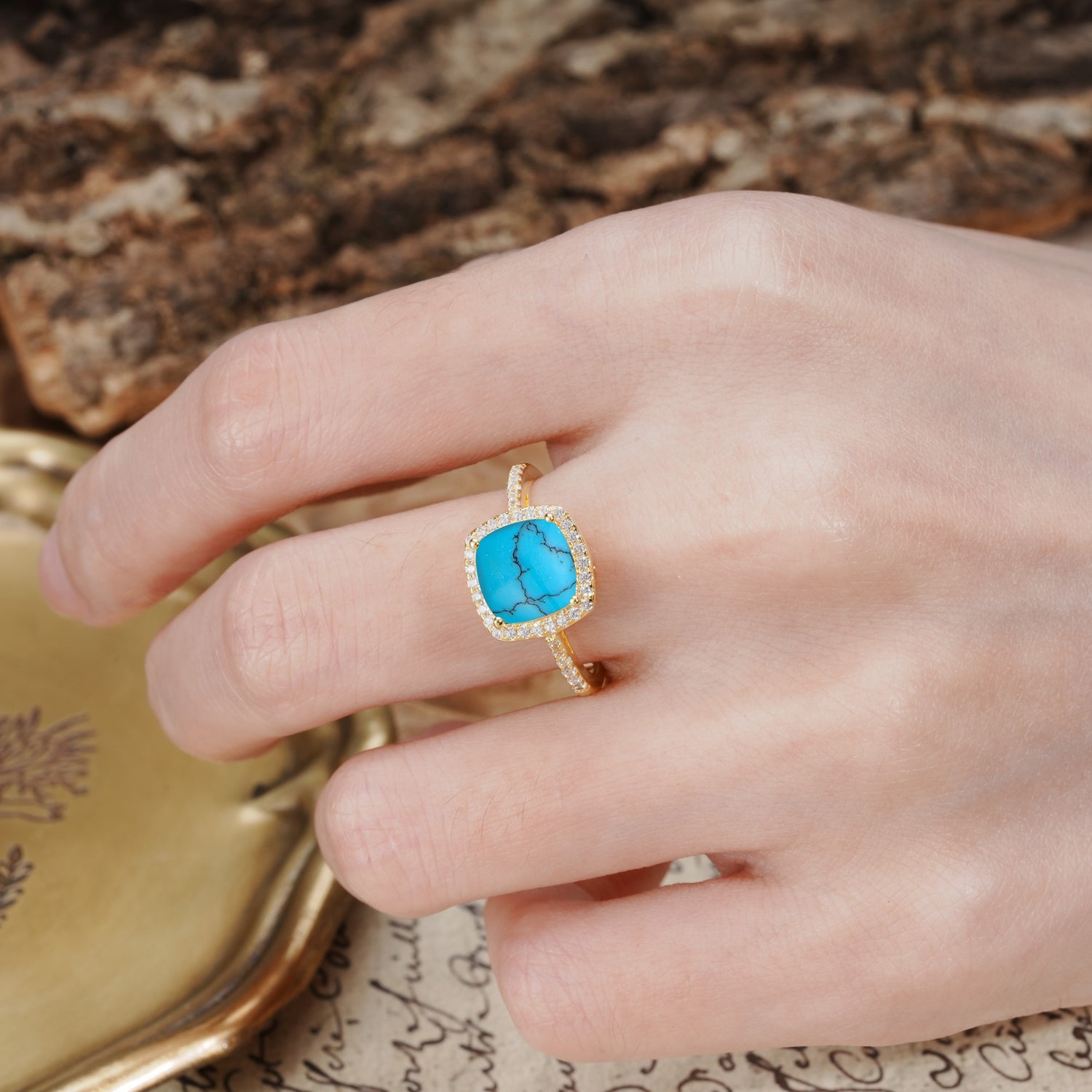 Classic Luxury 4-Prong Princess Cut Turquoise Engagement Ring