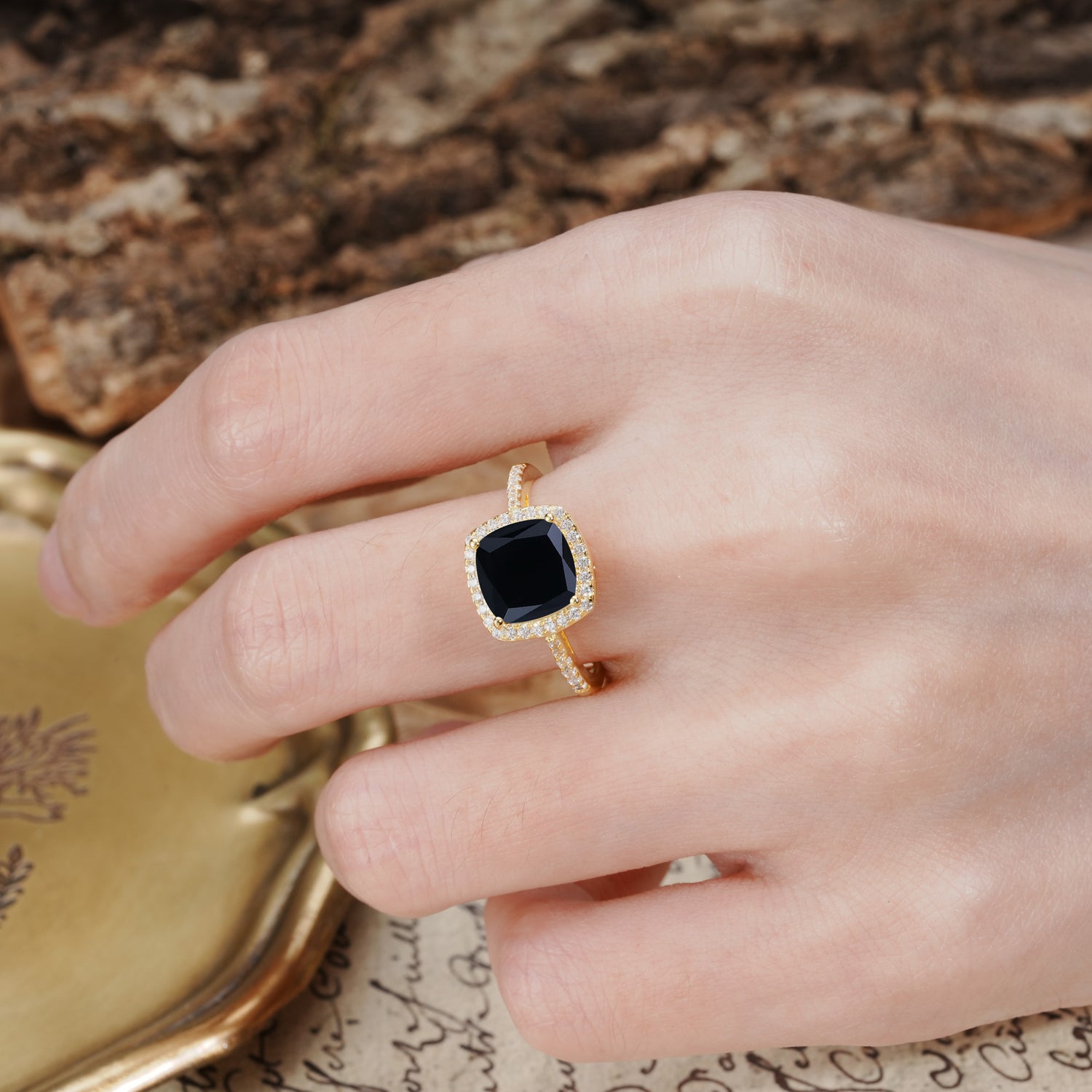 Classic Luxury 4-Prong Princess Cut Black Onyx Engagement Ring