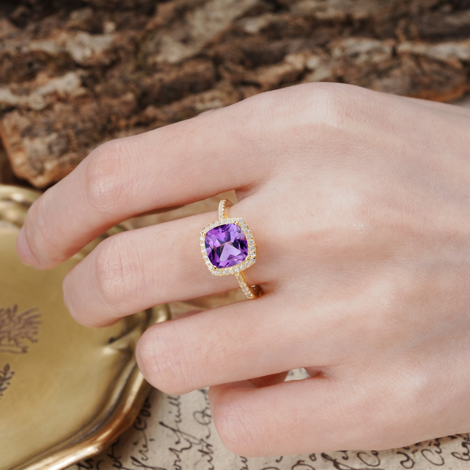 Classic Luxury 4-Prong Princess Cut Amethyst Engagement Ring
