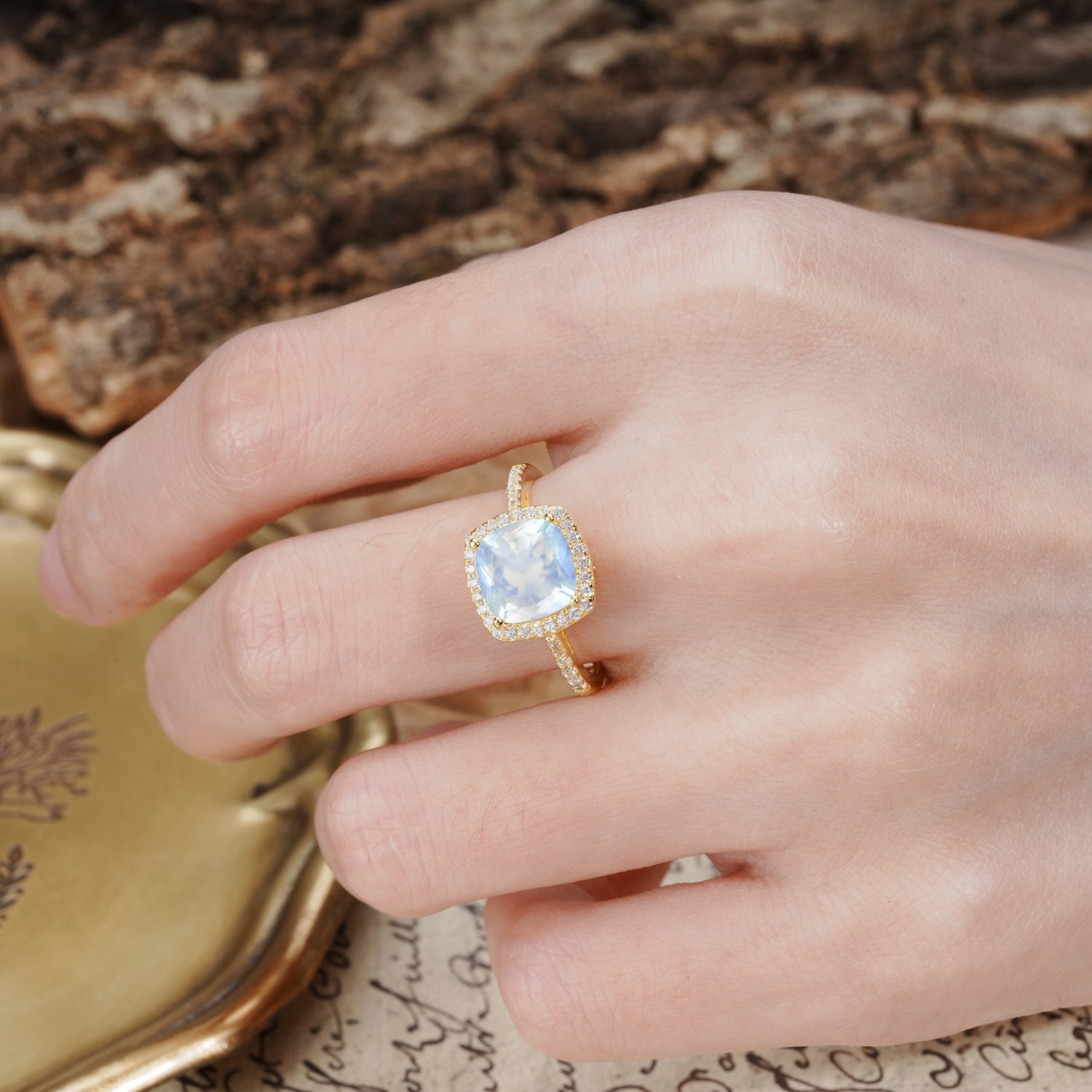 Classic Luxury 4-Prong Princess Cut Moonstone Engagement Ring