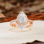 Classic Luxury Vintage 5-Prong Pear Cut Moissanite Wedding Bride Ring Set - Additional view