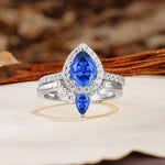 Classic Luxury Vintage 5-Prong Pear Cut Sapphire Wedding Bride Ring Set - Additional view