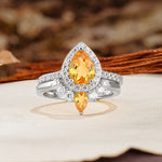 Classic Luxury Vintage 5-Prong Pear Cut Citrine Wedding Bride Ring Set - Additional view
