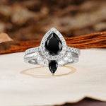 Classic Luxury Vintage 5-Prong Pear Cut Black Onyx Wedding Bride Ring Set - Additional view