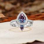 Classic Luxury Vintage 5-Prong Pear Cut Alexandrite Wedding Bride Ring Set - Additional view