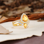 Classic Luxury Vintage 5-Prong Pear Cut Citrine Wedding Bride Ring Set - Additional view