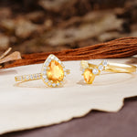 Classic Luxury Vintage 5-Prong Pear Cut Citrine Wedding Bride Ring Set - Additional view