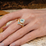 Classic Luxury Vintage 5-Prong Pear Cut Moss Agate Wedding Bride Ring Set - Additional view