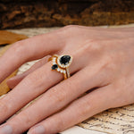 Classic Luxury Vintage 5-Prong Pear Cut Black Onyx Wedding Bride Ring Set - Additional view