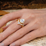 Classic Luxury Vintage 5-Prong Pear Cut Lab Diamond Wedding Bride Ring Set - Additional view