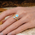 Classic Luxury Vintage 5-Prong Pear Cut Moonstone Wedding Bride Ring Set - Additional view